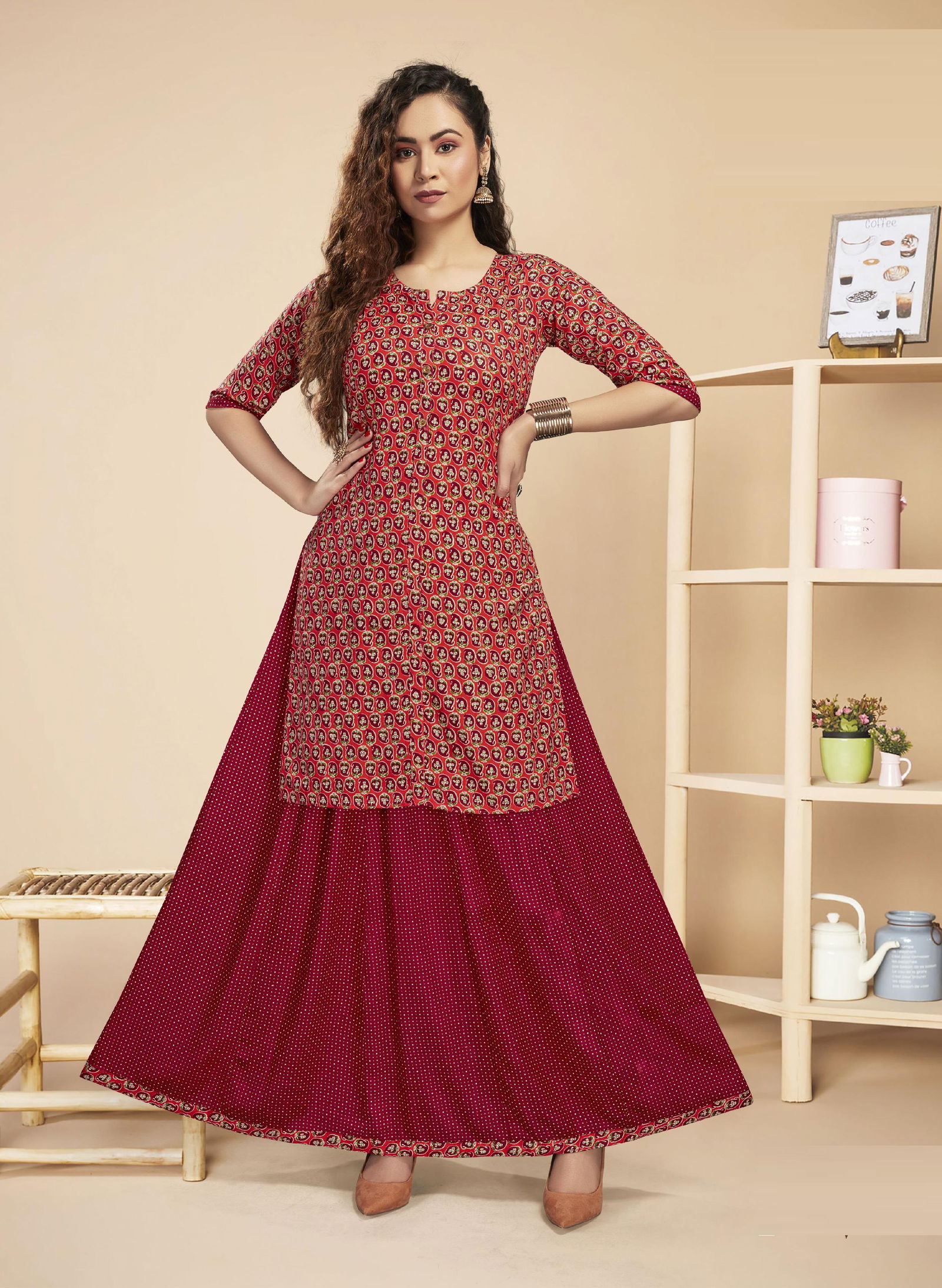 Raashi Dove Fancy Ethnic Wear Rayon Printed Kurti With Skirt Latest Collection